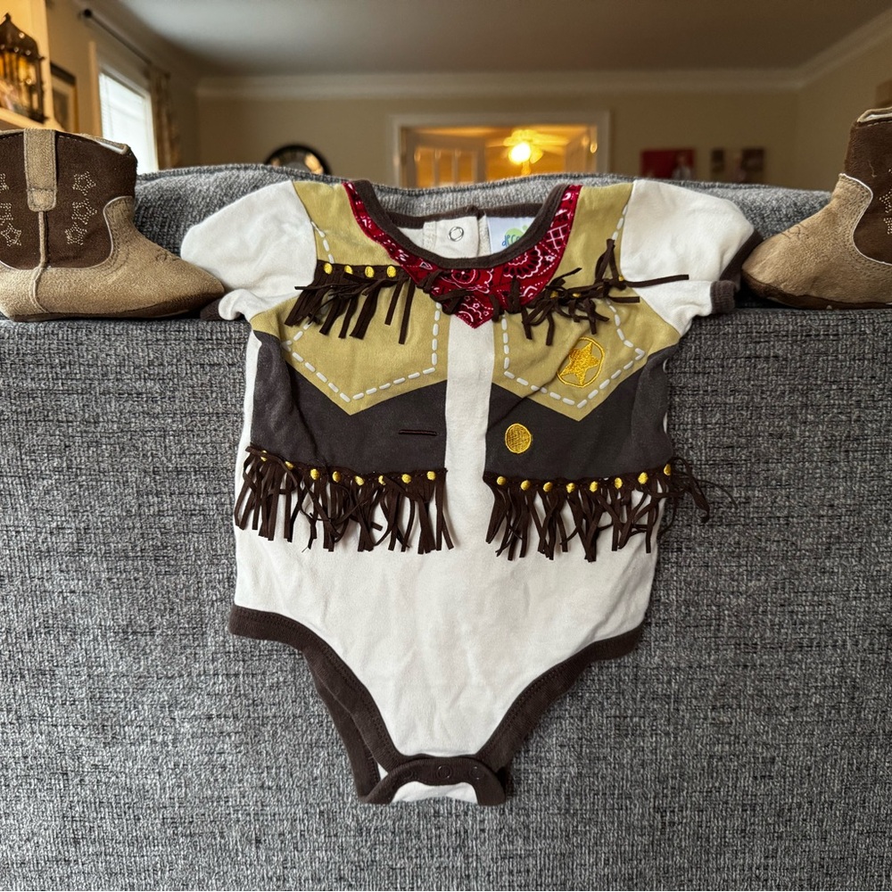 Cowboy-Themed Kids Matching Set onesie and boots 9-12 months